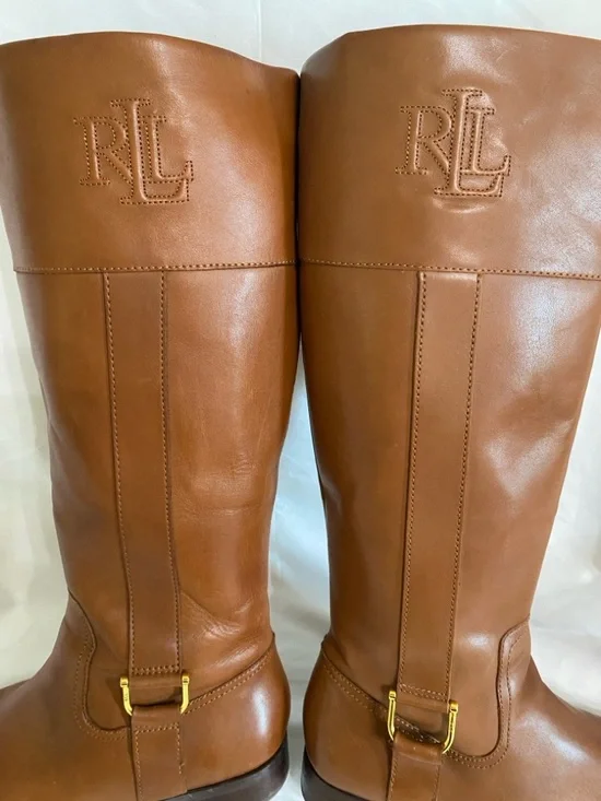 Lauren Ralph Lauren Cognac Leather Bernadine Riding Boots, Women’s Size 10B - Picture 13 of 16